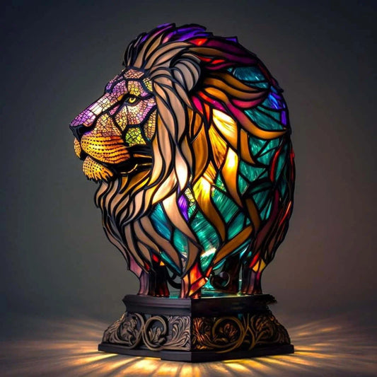 Minette – Lámpara león mágico de cristal de colores